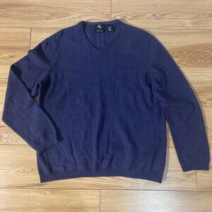 Calvin Klein Pullover 100% Extra Fine Merino Womens XL V-Neck Purple Warm Wool